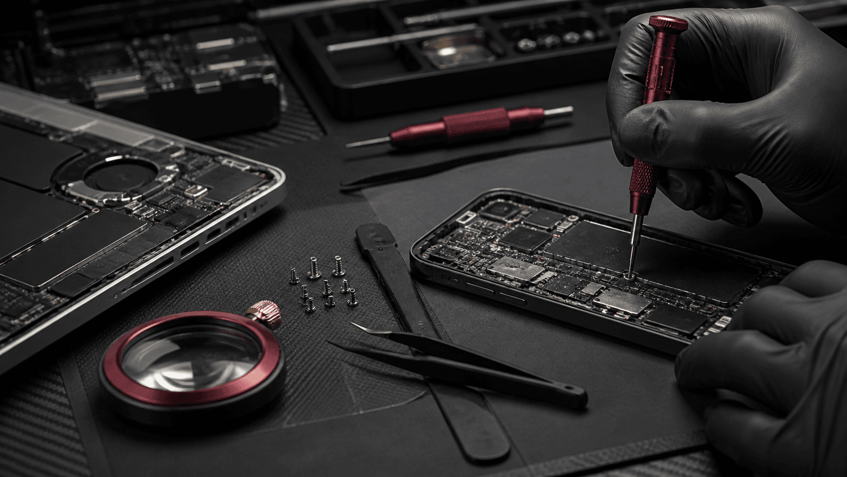 A Mobitron technician preparing a device repair